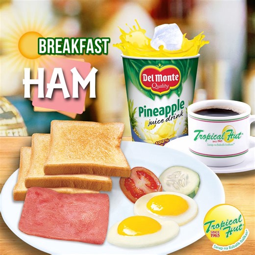49 reactions | Nothing beats ham for breakfast! With a side of toast and fried eggs, served with freshly brewed coffee with one free refill and pineapple juice, your breakfast experience will definitely be a breakfast to remember! Available until 11am here at #TropicalHut! | TROPICAL HUT HAMBURGER | Facebook