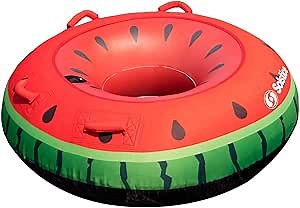 Solstice 48 Inch Round Inflatable Watermelon Lake and Ocean Water Wave Single Rider Towable Floating Inner Tube Lounger with Built-in Handles