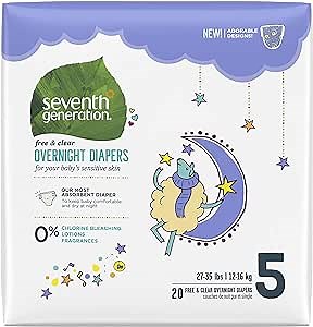 Seventh Generation Overnight Diapers, Size 5, 20 Count