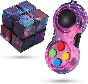 2Pcs Fidget Controller Pad, Infinity Cube Fidget Toy Set Handheld Cube Cam Anxiety and Stress Relief Fidget Toy for Teenagers Adults