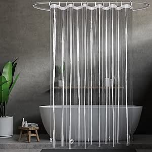 UFRIDAY 60 x 72 inches Shower Curtain Liner 9G Clear Shower Curtain Liner Heavy Duty Waterproof EVA Plastic Stall Shower Curtain for Bathroom with 5 Bottom Magnets and 10 Grommet Holes, Transparent