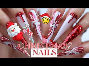 Candy Cane Stiletto Christmas Nail Design | Glitter Planet