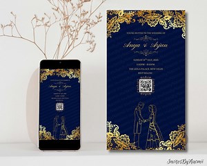 Navy Blue & Gold Wedding Invitation: Indian South Asian Canva Template (digital Download - Etsy UK