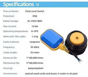 [Hot Item] 2m Square Float Level Sensor, Float-Type Float Level Switch