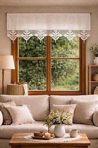 Handmade Crochet Lace Linen Curtain, Shabby Chic Boho Valance, Farmhouse Style Curtain - Etsy