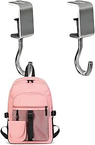 2 Pack Desk Mounted Bag Holder Hook, Portable Desk Mount Headphones Holder, Reduce Desk Clutter for Table Desk, Under Counter Clamp-On Backpack Hanger Hooks