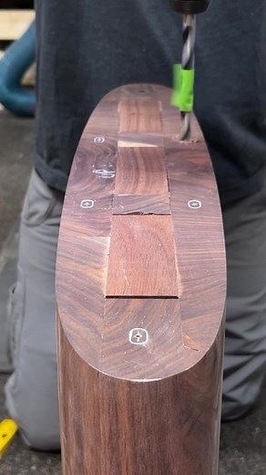 Threaded inserts for a mounting plate on a desk leg. #threadedinserts #desksetup #walnut #custommade #woodworking #kjsawdust #shopsounds #furnituremaker | KeithJohnson_CustomWoodworking