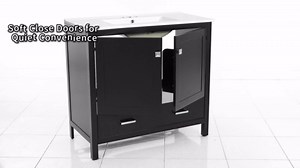 60 Inch Bathroom Vanity Double Sink, Modern Bathroom Vanities 60" with Sink, 2x30" Solid-Wood MDF Cabinet Double Ceramic Sinks 3 Faucet Holes, Soft-Close Door with Shelf, Divider Drawer (60",Black)
