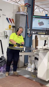 Ever wondered how those clean edges happen? 👀 Tammy shows us the edge bander in action! 👌🪵 | Merritt Joinery Pty Ltd