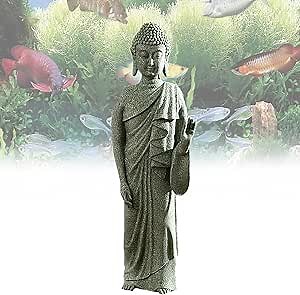livelyfish Japanese Aquarium Buddha Statue Asian Fish Tank Sandstone Statues 7.1” Zen Buda Sculpture for Pagoda Garden Decor, C