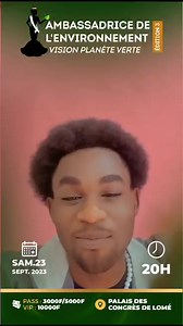 La nouvelle coqueluche du RnB Togolais Koffi Wisen très populaire sur les réseaux sociaux, a confirmé sa présence au Palais des Congrès de Lomé pour la grande finale du projet d'événement AMBASSADRICE DE L'ENVIRONNEMENT VISION PLANÈTE VERTE Édition 3.0, ce samedi 23 Septembre 2023 à 20h. Sortez massivement, on va faire le procès de Patricia 🤣. | 𝙏𝙂-𝙓𝘾𝙇𝙐𝙎𝙄𝙑𝙀𝙎