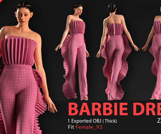 ArtStation - FREE BARBIE DRESS No.06. CLO3D, MD PROJECTS OBJ | Game Assets