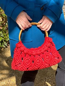 Rose Purse, Macrame Bag, Bamboo Handle, Summer Bag, Red Purse, Vintage Purse - Etsy