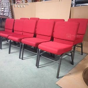 [Hot Item] Factory Wholesale Cheap Stackable Upholstered Metal Interlocking Theater Price Chairs for Auditorium Furniture Thick Padded Cushion with Book Rack Church Chair