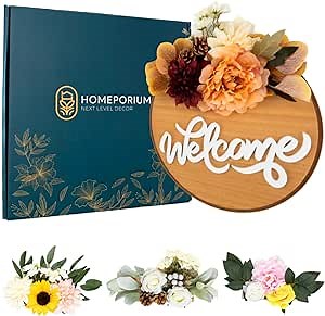 Interchangeable Welcome Sign For Front Door - Seasonal Flower Decor Welcome Home Sign - Outside Porch Hanging Door Decorations Wreath Flowers