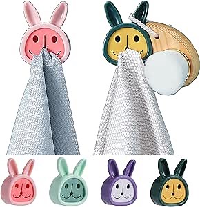 Adhesive Push Towel Hook for Kitchen, Bathroom, Hand and Dish Towels, 4 Pack