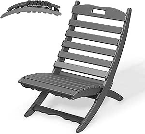 IVY&LANE Portable Xavier-Chair | Folding-Adirondack-Chairs | Wave | HDPE Plastic | Grey | All-Weather Resistant | for Outdoor Fire-Pit Patio Lawn Beach Poolside