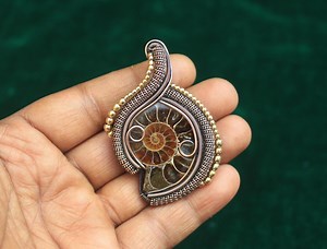 Copper Wire Wrapped Ammonite Fossil Pendant, Oxidized Gemstone Jewelry - Etsy