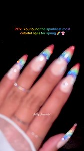 Holo twinkle rainbow french tips using colors from Charme Gel ✨✨ Save this tutorial for spring nail inspo! What would you name this look #springnails #summernails #rainbownails #nailtutorial | Morovanofficial