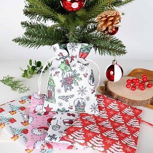 [Hot Item] Christmas Hot Selling Custom Christmas Pattern Linen Candy Gift Drawstring Bag