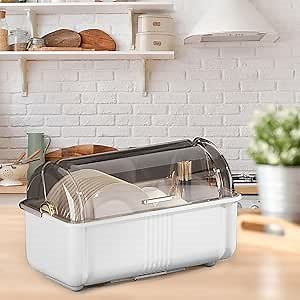 Amazon.com - Dish Drying Rack with Lid,Drain Bowl Rack Removable Drainboard,Plate Cup Dish Dryer Tray Drainer,Cutlery Drainer with Hood,Drain Bowl Rack Kitchen Plate Cup Tray for Restaurant,KitchenS (White, Large)