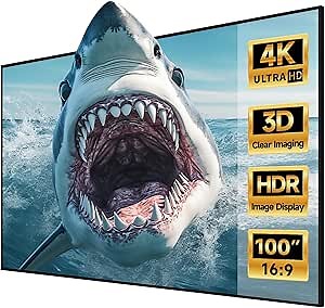 IN&VI Fixed Frame Projector Screen 16:9 4K Ultra HD 3D Movie Screen Cinewhite Projection Screen for Indoor Movie Video Home Theater Cinema Office