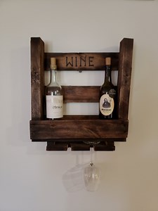 Rustic Pallet Wine Rack - Wood Burning Art - Valheim Style Woodworking Home Decor Scorched Primitive Handmade Unique Gift