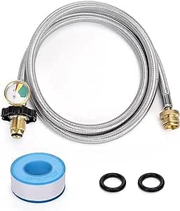 5FT Propane Hose Adapter with Gauge, Propane Hose Adapter 1lb to 20lb, Pressure Regulators for Gas Pipes and Lines