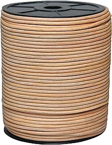 Round Genuine Leather String Cord, Rope for Jewelry Making, Necklaces, Bracelets, Kumihimo Braiding, Wraps, Crafts and Hobby Projects (Natural, 3.0 MM)