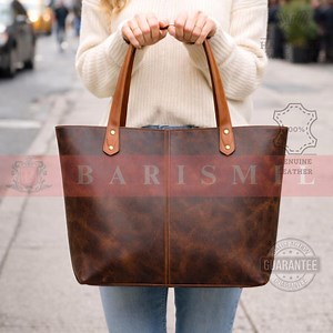 Handmade Distressed Leather Tote Bag – Dark Brown Crazy Horse, Work & Travel Bag - Etsy