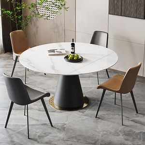 [Hot Item] Extendable Dining Room Modern Round Slate Stone Marble Tabletop Metal Dining Table