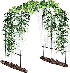 DoCred Garden Arch Trellis for Climbing Plants Outdoor, 87in Tall Walkway Trellis Metal Plant Support Trellis with Climbing Net for Climbing Vine Vegetable/Fruit/Flower Outdoor Yard Lawn