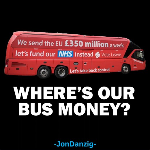 → The #NHS is on its knees. So, what happened to £350m a week? 𝗪𝗛𝗘𝗥𝗘’𝗦 𝗢𝗨𝗥 𝗕𝗥𝗘𝗫𝗜𝗧 𝗕𝗨𝗦 𝗠𝗢𝗡𝗘𝗬? Boris Johnson's #Brexit message was clear enough: '𝗟𝗘𝗧'𝗦 𝗚𝗜𝗩𝗘 𝗢𝗨𝗥 𝗡𝗛𝗦 𝗧𝗛𝗘 £𝟯𝟱𝟬 𝗠𝗜𝗟𝗟𝗜𝗢𝗡 𝗧𝗛𝗘 𝗘𝗨 𝗧𝗔𝗞𝗘𝗦 𝗘𝗩𝗘𝗥𝗬 𝗪𝗘𝗘𝗞' That’s a whopping £18.2 billion EXTRA each year that the NHS should have been getting since Britain left the EU five years ago. Yes, the NHS should by now have received a £91 billion Brexit windfall. So, where is all that mone