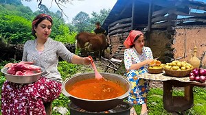 Cooking Persian Eggplant Stew in an Iranian Village ｜ Traditional Gheimeh Bademjan Over Wood Fire | Food Daily