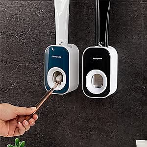 Automatic Toothpaste Dispenser Wall Mounted for Bathroom & Shower Decor,Toothpaste Tube Squeezer for Adults,Children & Family by Mr. Thumbs(2pc,Dark Color)