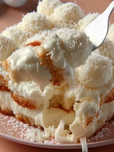 Raffaello Tiramisu A dreamy no-bake tiramisu with layers of coconut, white chocolate, and creamy mascarpone—like the famous Raffaello candy in dessert form! Yield: 8–10 servings Temp: Chill in fridge Time: 30 minutes 4 hours chill Key Ingredients First 1 ½ cups heavy cream (whipped) ....................... FULLL Recipe in First Cօʍʍеոτ 👇 | CookFrontier by Sierra