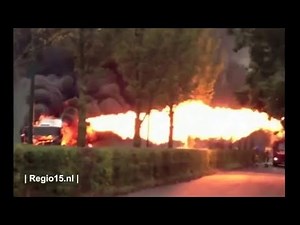 NATURAL GAS BUS ON FIRE VENTS SIXTY-FOOT HORIZONTAL FLAMES