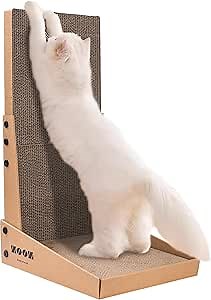 Cat Scratcher, Vertical L Shaped Cat Scratchers for Indoor Cats, Wall Supported Cat Scratching Board, Lounge Cardboard Cat Scratch Pad with Box Collecting Scraps, Protect Furniture