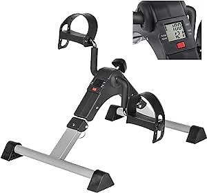 Under Desk Bike Pedal Exerciser with LCD Monitor Resistance and Resistance for Seniors, Stationary Foldable Mini Exercise Bike Pedals Peddler Exerciser for Arms and Legs for Office or Home (Silver)