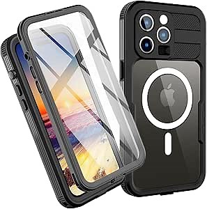 Waterproof iPhone 14 Pro Max Case - with Built in 9H Tempered Glass Screen Protector IP68 Underwater 6FT Protective Case Dropproof Dustproof Full Body Protection （Glass）…