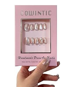 Handmade Press on Nails - Medium Pointed Almond Shape, Fake Nails Short Oval, Reusable Acrylic Stick on False Nails Kit for Women/K04-L