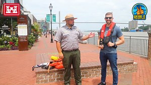 Chief Ranger Henry Way (AKA Water Safety Ranger) explains how to use a Type-5 personal flotation device, while Scott (a vacationer from Orlando) demos it for us. | Savannah District, U.S. Army Corps of Engineers