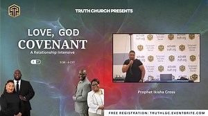 Join us this week for Love, God & Covenant - A Relationship Intensive. Truth Church invites you to embark on a soul-enriching journey at the "Love, God & Covenant" One-Day Intensive, crafted with precision for singles seeking guidance and married couples yearning to deepen their spiritual connection. Immerse yourself in a day filled with worship, insightful sessions, and prophetic moments, all centered around the enduring themes of love, commitment, and the divine covenant. We have a few slots l