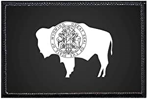 Wyoming State Flag - Black and White - Modified | Hook and Loop Attach for Hats, Jeans, Vest, Coat | 2x3 in | by Pull Patch