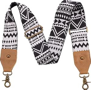 Nefelibata Purse Strap-2" Crazy Horse Leather Wide Shoulder Strap Adjustable Replacement,Retro Jacquard Embroidery Multi-pattern Crossbody Bag Straps for Handbag,Crossbody Bags(Indian Black)