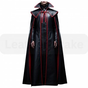 Gothic Lambskin Leather Cloak: Red Trim Vampire Cosplay Cape