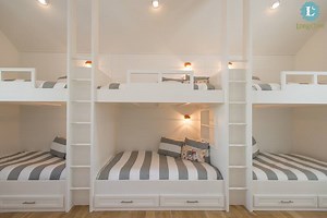 This chic bunk room comfortably sleeps tweens, teens and those young at heart. Climb in bed after a memorable day at Long Cove and whisper secrets back and forth before drifting off to sleep under the stars. | Long Cove | Facebook