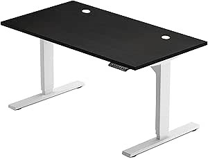 Progressive Desk Stand Up Adjustable Height Electric Standing Desk - 60"x30" Dual Motor, Computer Workstation Sit Stand Table for Home Office - Ebony Oak, White Frame