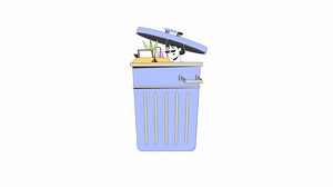 Sad asian woman peeking out of trash can 2D character animation. Low self esteem cartoon 4K , alpha channel. Japanese female feeling wasted after dismission animated person on white background