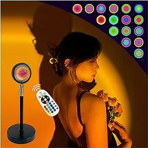 Sunset Lamp Projection, Sunlight Lamp, 16 Color Changing Sunset Lamp with Remote, 180 Degree Rotation Multicolor Rainbow Projector Lights for Tiktok, Party, Bedroom, Living Room Decoration (Upgrade)